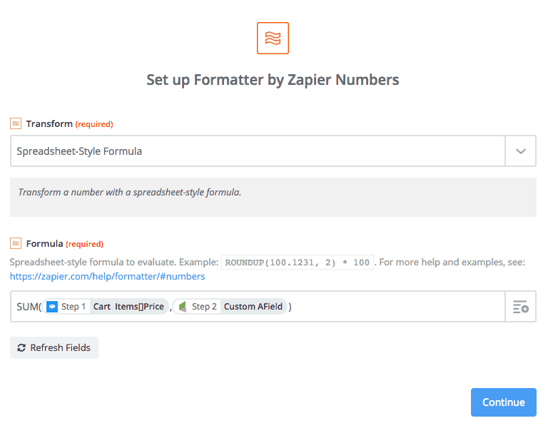 Using the Zapier Numbers Spreadhseet Style Formula